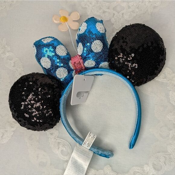 Minnie Mouse Sequined Ear Headband with Flower Mickey Mouse Ears Disney - Picture 2 of 3